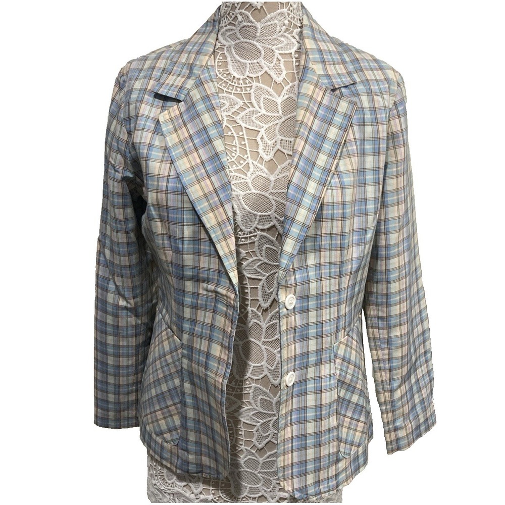 Vintage RP Sport Plaid Blazer Pastel Blue Preppy Y2K Golfcore Jacket S/M